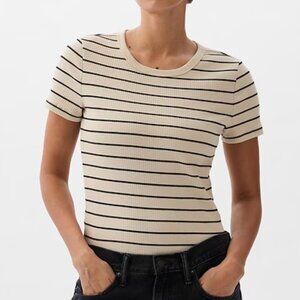 Gap Factory Ribbed Stripe Crewneck T-Shirt Women's Size XS Anchorage Cream NWT